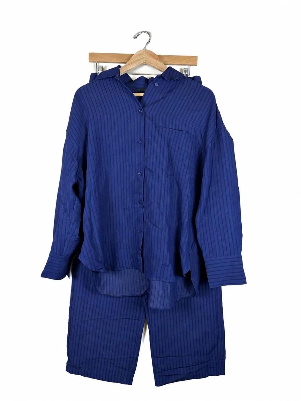 Zara Women’s Striped Jacquard Shirt and Wide Leg Pants Matching Set Size Small